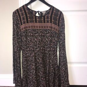 Urban Outfitters Bell Sleeve Black Patterned Dress
